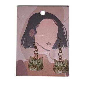 Cat Earrings Novelty Kitten Face Dangle Drop Earrings‎ Cute Fun Jewelry